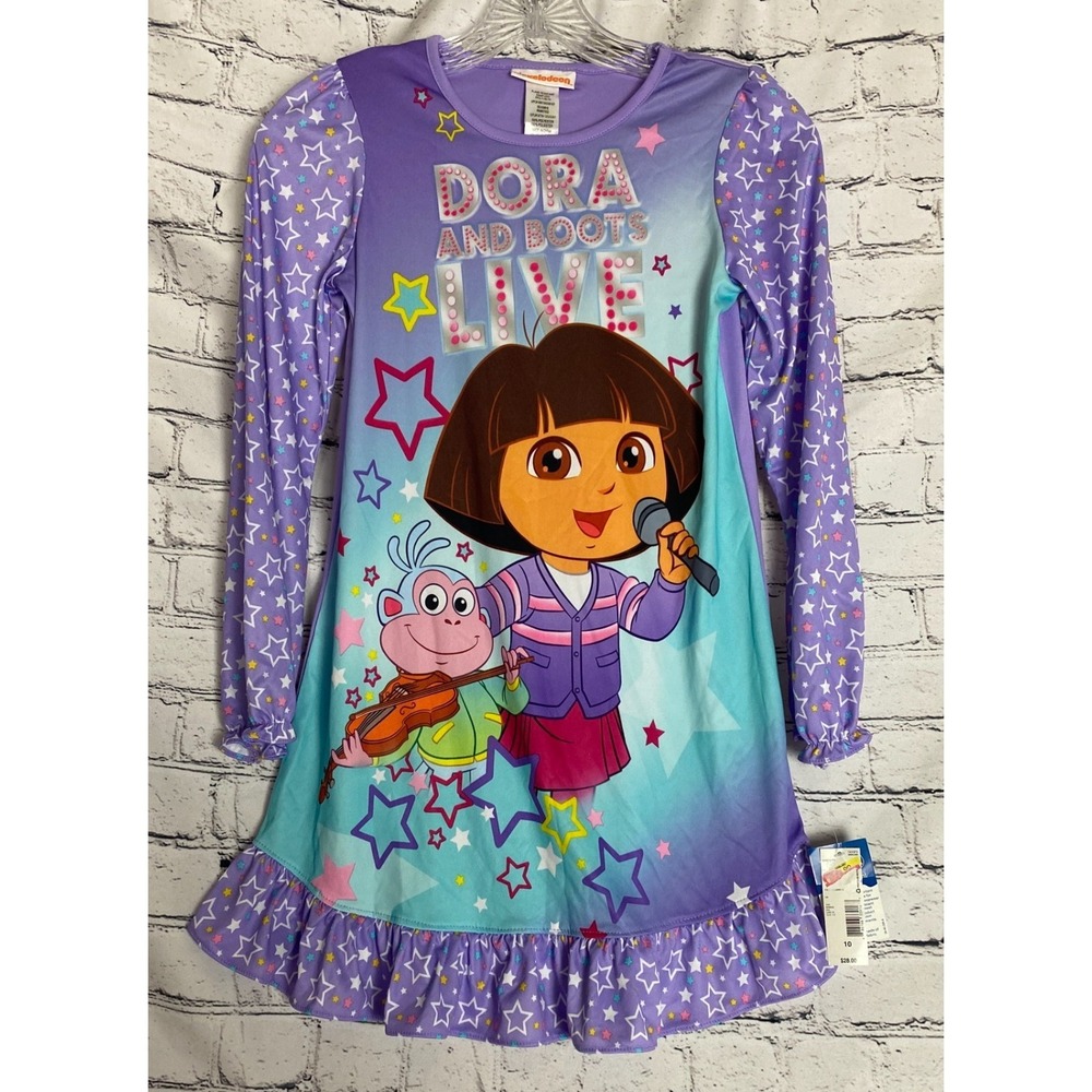 Nickelodeon Girls Y2K Size 10‎ Purple Dora The Explorer Graphic Sleepwear NWT
